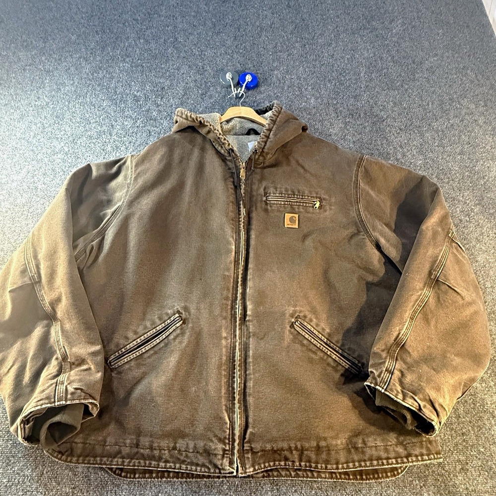 Carhartt J141 WAL Sierra Jacket Mens 2XL Brown Sherpa Lined Hooded Duck Canvas